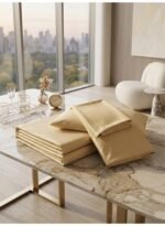 Premium Hotel-Grade King Flat Bed Sheet Set - Luxury Bedding with 300 TC & 1cm Stripe in Golden Beige, 280x270 CM - Image 2