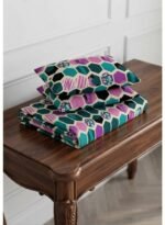 Ever Home Luxury 125 GSM Soft Breathable Flat Bed Sheet Set/Modern Geometric Honeycomb Pattern in Teal, Purple & Black/Includes 2 Matching Pillowcases/King Size 270x240 CM - Image 4