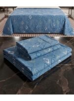 3-Piece King Size Flat Bed Sheet Set - 150 GSM Ultra-Soft Microfiber Bedding with Modern Geometric Diamond Print in Teal Blue, Includes 1 Flat Sheet (270x250 CM) & 2 Pillowcases (50x75 CM) - Image 2