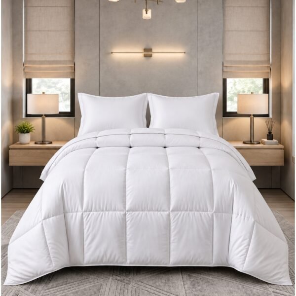 Ever Home 90 GSM Ultra-Soft Lightweight Comforter Set – King Size (220 x 240 CM), Solid White with 2 Pillow Covers & Storage Bag