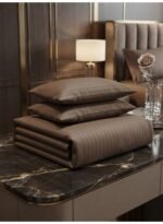 Elegant Hotel-Style King Flat Bed Sheet - Soft Fabric with 90 GSM Feel & 1cm Satin Stripes in Rich Royal Brown, 250x270 CM Set (Brown, King) - Image 3
