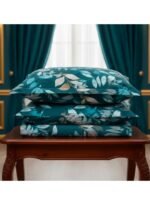 Ever Home Luxury Brushed Microfiber King Flat Sheet Set (270 x 250 CM) – Teal Green White Botanical Leaf Print with 2 Pillow Covers, Silky-Soft & Breathable Bedding - Image 3