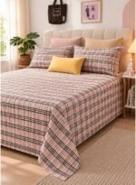 Ever Home Luxury Brushed Microfiber King Flat Sheet Set (270 x 250 CM) – Classic Pink & Black Tartan Plaid Checkered Print with 2 Pillow Covers, Silky-Soft & Breathable Bedding