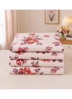 Ever Home Luxury Brushed Microfiber King Flat Sheet Set (270 x 250 CM) – Light Peach Deep Rose Floral Print with 2 Pillow Covers, Silky-Soft & Breathable Bedding - Image 3
