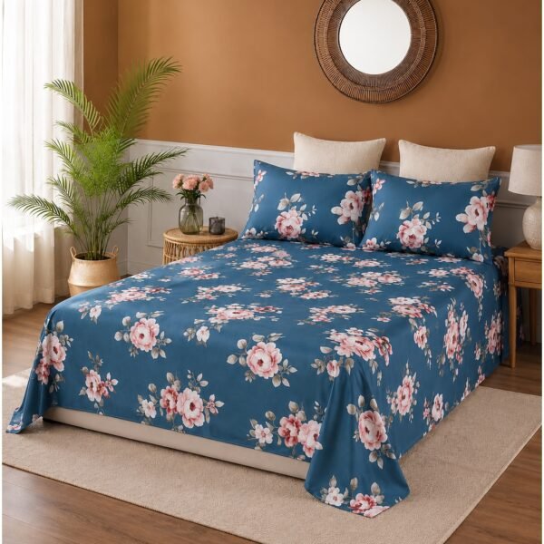 3-Piece King Size Bed Sheet Set - 150 GSM Premium Microfiber Bedding with Subtle Botanical Floral Print on Cream, Includes 1 Flat Sheet (270x250 CM) & 2 Matching Pillowcases (50x75 CM)