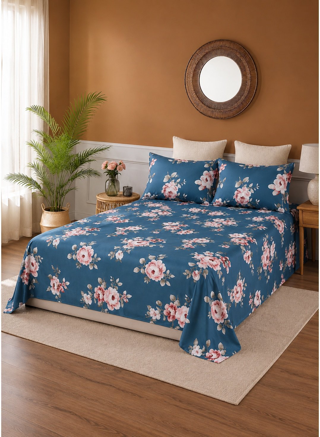 5ce76342-1eb4-4b83-8ba9-c2ce0ec800d5.jpeg 3-Piece King Size Bed Sheet Set - 150 GSM Premium Microfiber Bedding with Subtle Botanical Floral Print on Cream, Includes 1 Flat Sheet (270x250 CM) & 2 Matching Pillowcases (50x75 CM) - Image 1