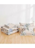 3-Piece King Size Bed Sheet Set - 150 GSM Premium Microfiber Bedding with Elegant Blue Hydrangea & Botanical Print on Cream, Includes 1 Flat Sheet (270x250 CM) & 2 Matching Pillowcases (50x75 CM) - Image 5