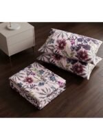 Ever Home 3-Piece Vintage Botanical Flat Sheet Set/Moody Burgundy & Plum Wildflower Print on Soft Pink / 125 GSM Breathable Microfiber Fabric/King Size 270x240 CM with 2 Pillow Cases - Image 2