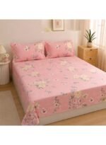 3-Piece King Size Bed Sheet Set - 150 GSM Premium Microfiber Bedding with Elegant Pink Floral Print, Includes 1 Flat Sheet (270x250 CM) & 2 Matching Pillowcases (50x75 CM) - Image 2