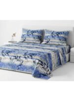 Ever Home Luxury 125 GSM Soft Breathable Flat Bed Sheet Set/Modern Blue & White Botanical Leaf Stripe Pattern/Includes 2 Matching Pillowcases/King Size 270x240 CM - Image 2