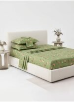 3-Piece Premium Quality 150 GSM Microfiber King Size Flat Bed Sheet Set - Soothing Sage Green with Peach Floral Print, Includes 1 Flat Sheet (270x250 CM) & 2 Pillowcases (50x75 CM) - Image 2