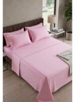 Ever Home 90 GSM Plain Microfiber Bedsheet Set - King Size (250 x 270 CM) with 2 Pillow Covers (50 x 75 CM), Ultra-Soft Hotel Quality Breathable Flat Bed Sheet, Light Pink