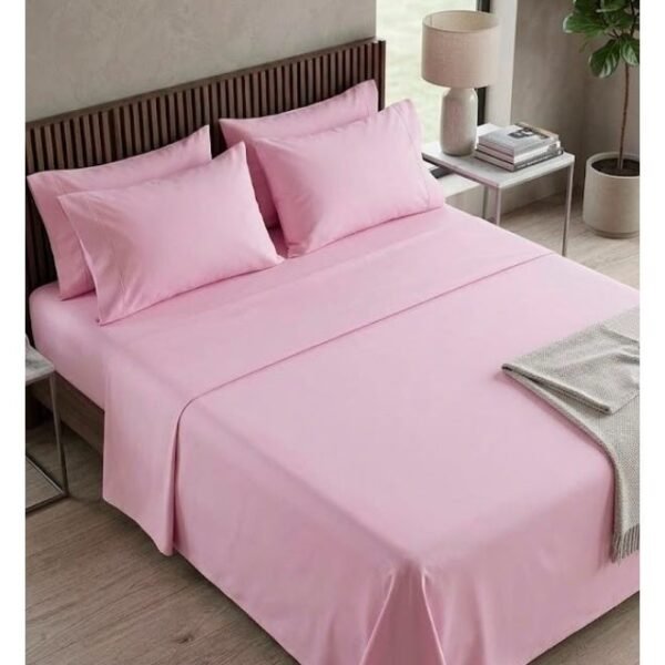 Ever Home 90 GSM Plain Microfiber Bedsheet Set - King Size (250 x 270 CM) with 2 Pillow Covers (50 x 75 CM), Ultra-Soft Hotel Quality Breathable Flat Bed Sheet, Light Pink