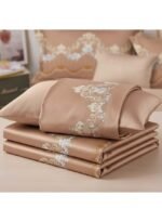 Ever Home Luxury Brushed Microfiber King Flat Sheet Set (270 x 250 CM) – Elegant Warm Beige Baroque Gold Border Print with 2 Pillow Covers, Silky-Soft & Breathable Bedding - Image 2