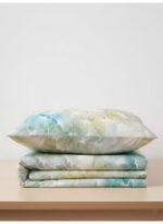 Ever Home Luxury Brushed Microfiber King Flat Sheet Set (270 x 250 CM) – Ethereal Teal & Gold Abstract Marbled Print with 2 Pillow Covers, Silky-Soft & Breathable Bedding - Image 2