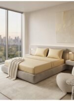 Premium Hotel-Grade King Flat Bed Sheet Set - Luxury Bedding with 300 TC & 1cm Stripe in Golden Beige, 280x270 CM