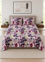 Ever Home 3-Piece Vintage Botanical Flat Sheet Set/Moody Burgundy & Plum Wildflower Print on Soft Pink / 125 GSM Breathable Microfiber Fabric/King Size 270x240 CM with 2 Pillow Cases