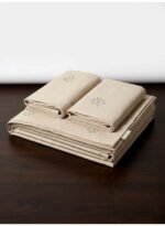Ultra-Soft 3-Piece King Size Bed Sheet Set - 150 GSM Breathable Microfiber Bedding with Elegant Leaf Pattern, Includes 1 Flat Sheet and 2 Pillowcases (Beige) - Image 3