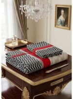 Ever Home Traditional Geometric Pattern Black, Red & White King Flat Bed Sheet Set, Luxury 125 GSM Soft Breathable Fabric, Designer Bedding with 2 Pillowcases, 270x240 CM - Image 3