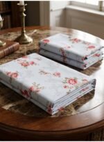 Vintage Elegance 150 GSM Microfiber King Flat Bed Sheet Set - 3-Piece Classic Floral Bedding with Red Roses on Pale Blue, Includes 1 Flat Sheet (270x250 CM) & 2 Pillowcases (50x75 CM) - Image 3