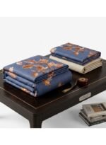 3-Piece King Size Bed Sheet Set - 150 GSM Premium Microfiber Bedding with Elegant Oak Leaf & Acorn Print on Denim Blue, Includes 1 Flat Sheet (270x250 CM) & 2 Matching Pillowcases (50x75 CM) - Image 4