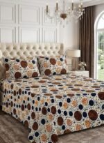 Ever Home Luxury 125 GSM Soft Breathable Flat Bed Sheet Set/Modern Abstract Circle Dot Pattern in Brown, Blue & Beige/Includes 2 Matching Pillowcases/King Size 270x240 CM