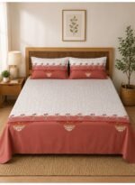 Ever Home Luxury Brushed Microfiber King Flat Sheet Set (270 x 250 CM) – Royal Rust Red & Beige Ethnic Damask Border Print with 2 Pillow Covers, Silky-Soft & Breathable Bedding - Image 2