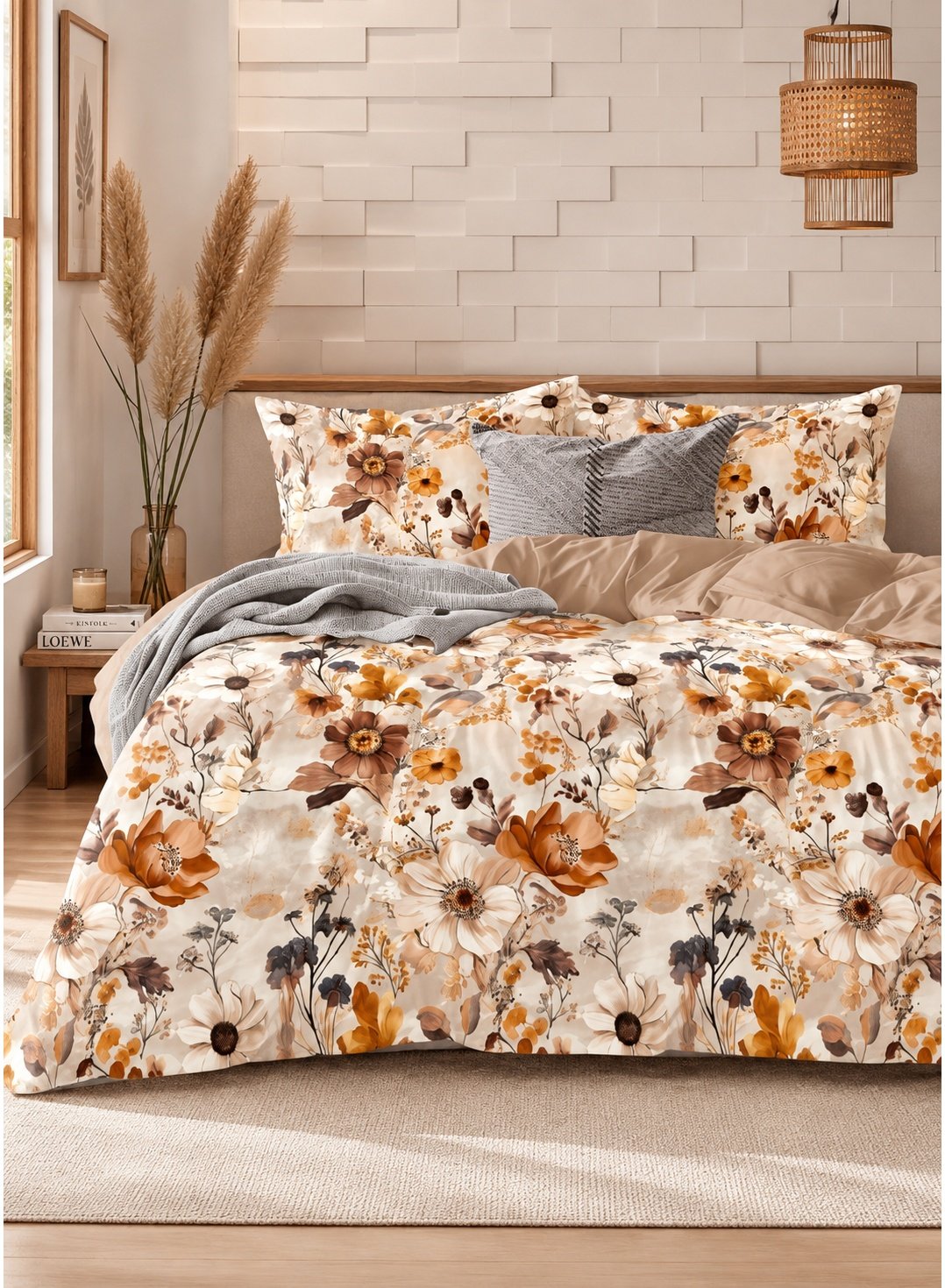 721f9c67-0703-41ea-9e8f-7e10d12e40fb.jpeg Ever Home Cozy Brushed Microfiber King Flat Sheet Set (270 x 250 CM) – Autumn Mustard & Brown Sunflower Floral Print with 2 Pillow Shams, Silky-Soft & Breathable Bedding - Image 1