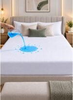 Ever Home 100% Waterproof Mattress Protector - 150 GSM 100% Polyester Fitted Sheet Style with 25 CM Deep Pocket, Breathable & Noiseless Bed Cover, King Size - Large, White, 200 x 200 CM