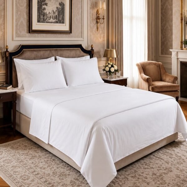 Premium King Flat Bed Sheet Set, 300 TC Soft & Breathable Fabric for Hotel-Quality Comfort, Solid Pure White, 280x270 CM