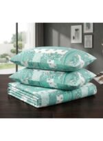 Ever Home 125 GSM Breathable Top Sheet Set/Mint Green & White Patchwork Floral Motif/Includes 2 Pillow Shams/King 270x240 CM - Image 3