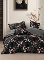 Ever Home 90 GSM Printed Microfiber Flat Bed Sheet Set - King Size (270 x 250 CM) with 1 Flat Sheet and 2 Pillow Covers (50 x 75 CM), Dark Floral Rose Pattern, Black & Multi