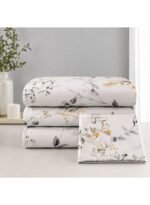 Ever Home Luxury Brushed Microfiber King Flat Sheet Set (270 x 250 CM) – Off-White Mustard Yellow Floral Botanical Print with 2 Pillow Covers, Silky-Soft & Breathable Bedding - Image 3