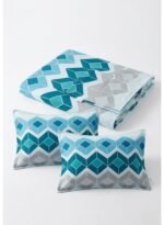 Ever Home Modern Geometric 3D Cube Pattern Blue & Teal King Flat Bed Sheet Set, Luxury 125 GSM Soft Breathable Fabric, Designer Bedding with 2 Pillowcases, 270x240 CM - Image 2