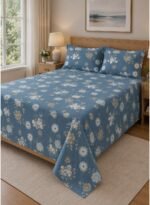 Ever Home Premium 125 GSM Ultra-Soft Flat Bed Sheet Set/Dusty Blue & Cream Botanical Floral Vine Print/Complete 3-Piece Bedding with 2 Pillow shams/King 270x240 CM - Image 2