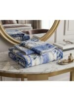 Ever Home Luxury 125 GSM Soft Breathable Flat Bed Sheet Set/Modern Blue & White Botanical Leaf Stripe Pattern/Includes 2 Matching Pillowcases/King Size 270x240 CM - Image 3