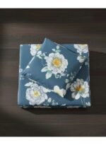 Ever Home Luxury Brushed Microfiber King Flat Sheet Set (270 x 250 CM) – Slate Blue White Peony Floral Botanical Print with 2 Pillow Covers, Silky-Soft & Breathable Bedding - Image 3