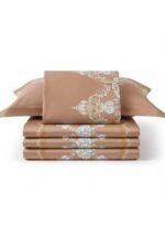 Ever Home Luxury Brushed Microfiber King Flat Sheet Set (270 x 250 CM) – Elegant Warm Beige Baroque Gold Border Print with 2 Pillow Covers, Silky-Soft & Breathable Bedding - Image 3