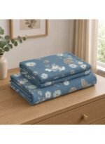 Ever Home Premium 125 GSM Ultra-Soft Flat Bed Sheet Set/Dusty Blue & Cream Botanical Floral Vine Print/Complete 3-Piece Bedding with 2 Pillow shams/King 270x240 CM - Image 4