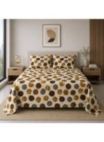 Ever Home 3-Piece Autumn Leaf Flat Sheet Collection/Warm Brown, Gold & Grey Round Foliage Motif / 125 GSM Lightweight Breathable Fabric/King Size 270x240 CM with 2 Pillow Cases - Image 2