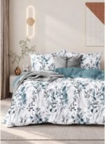 Ever Home Ultra-Soft Brushed Microfiber King Flat Bed Sheet Set (270 x 250 CM) – Elegant Blue Watercolor Floral Botanical Print with 2 Pillow Shams, Lightweight & Breathable All-Season Bedding