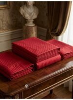 Elegant Hotel-Style King Flat Bed Sheet - 90 GSM Soft Fabric Cool Feel & 1cm Satin Stripes in Rich Royal Red, 250x270 CM Set - Image 3