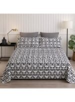 Ever Home Luxury Brushed Microfiber King Flat Sheet Set (270 x 250 CM) – Modern Black & White Geometric Greek Key Print with 2 Pillow Covers, Silky-Soft & Breathable Bedding - Image 2