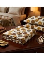 Ever Home 3-Piece Autumn Leaf Flat Sheet Collection/Warm Brown, Gold & Grey Round Foliage Motif / 125 GSM Lightweight Breathable Fabric/King Size 270x240 CM with 2 Pillow Cases - Image 3