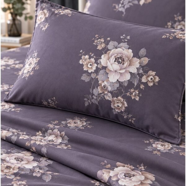3-Piece King Size Bed Sheet Set - 150 GSM Premium Microfiber Bedding with Elegant Lavender Floral Print, Includes 1 Flat Sheet (270x250 CM) & 2 Matching Pillowcases (50x75 CM)