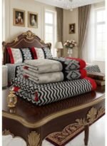 Ever Home Traditional Geometric Pattern Black, Red & White King Flat Bed Sheet Set, Luxury 125 GSM Soft Breathable Fabric, Designer Bedding with 2 Pillowcases, 270x240 CM - Image 4