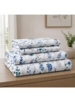 Ever Home 90 GSM Printed Microfiber Flat Bed Sheet Set - King Size (270 x 250 CM) with 1 Flat Sheet and 2 Pillow Covers (50 x 75 CM), Blue Botanical Floral Pattern, White & Blue - Image 3