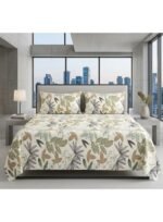 Ever Home 3-Piece Sage & Brown Botanical Flat Sheet Set/Tropical Palm & Leaf Forest Motif / 125 GSM Silk-Touch Breathable Fabric/King Size 270x240 CM with 2 Pillow Cases - Image 2