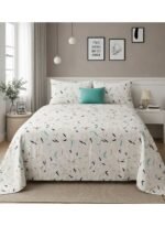 Ever Home Luxury Brushed Microfiber Flat Sheet Set – Off-White Teal Abstract Leaf Petal Print with 2 Pillow Covers, Silky-Soft & Breathable Bedding (King & Super King Variations) (King) - Image 2