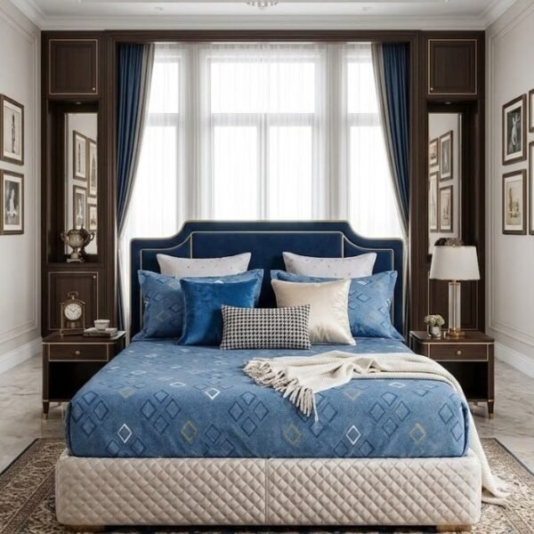 3-Piece King Size Flat Bed Sheet Set - 150 GSM Ultra-Soft Microfiber Bedding with Modern Geometric Diamond Print in Teal Blue, Includes 1 Flat Sheet (270x250 CM) & 2 Pillowcases (50x75 CM)